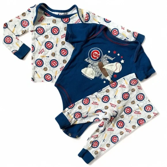 Chicago Cubs Baby Boy Clothes 3 Piece Mix Match Outfit Set- Pajamas & Bodysuit - Picture 1 of 16